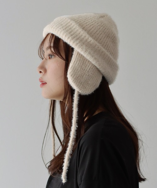 BLUEEAST（ブルーイースト）の「耳当て付き2WAYニットキャップ（ニットキャップ/ビーニー・レディース・アイボリー/ベージュ/ブラック/チャコールグレー・FREE）」の12枚目の写真