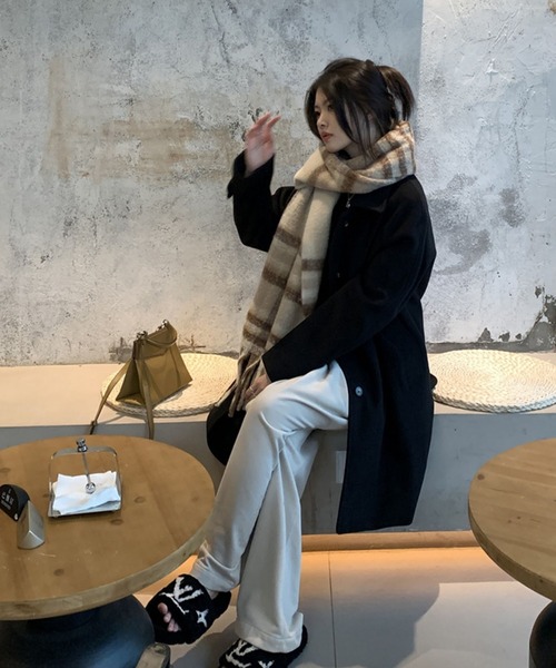 meJane（ミージェーン）の「モヘアライクチェックストール（ストール/ショール・レディース・ダークグリーン系/アイボリー系・FREE）」の4枚目の写真