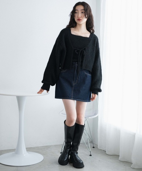 WEGO（ウィゴー）の「WEGO/アンサンブルニットリボンカーデ（アンサンブル・レディース・ブラック/ブルー/ライトグレー・FREE）」の4枚目の写真