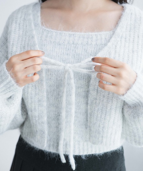 WEGO（ウィゴー）の「WEGO/アンサンブルニットリボンカーデ（アンサンブル・レディース・ブラック/ブルー/ライトグレー・FREE）」の7枚目の写真