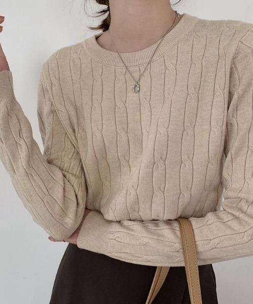 a lot of love(ア ロット オブ ラブ)の「ケーブル編みスマートニット(ニット/セーター・レディース・ホワイト/ネイビー/ベージュ・FREE)」の9枚目の写真