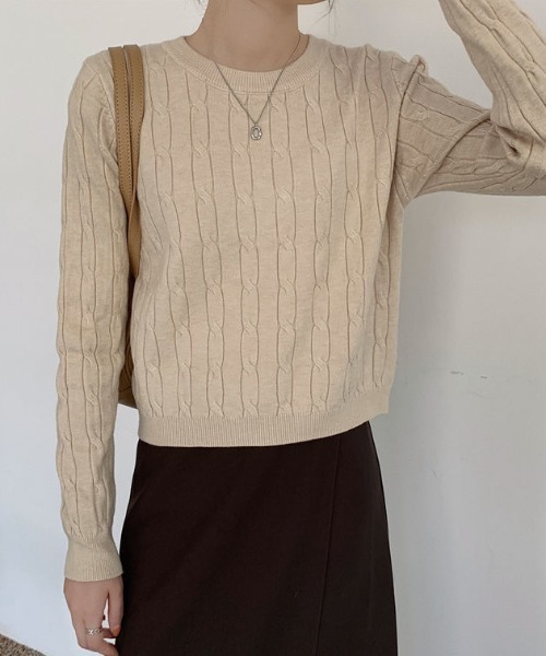 a lot of love(ア ロット オブ ラブ)の「ケーブル編みスマートニット(ニット/セーター・レディース・ホワイト/ネイビー/ベージュ・FREE)」の10枚目の写真