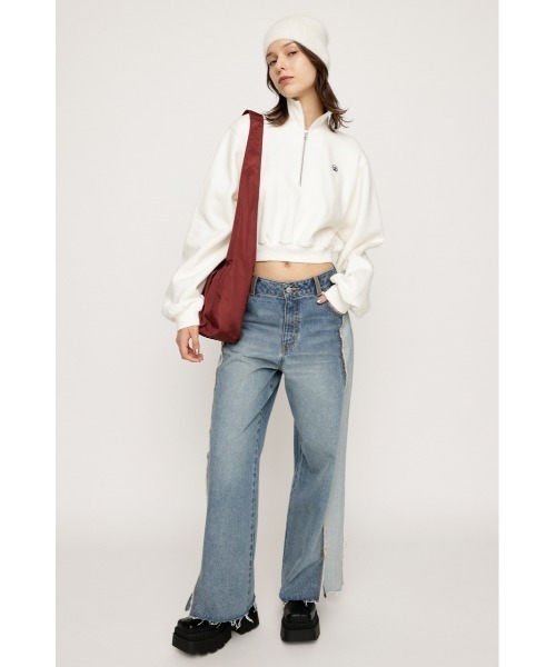 SLY(スライ)の「POINT LOGO CROP SW ポイント ロゴ クロップ スウェット ハーフジップ(スウェット・レディース・ネイビー/ホワイト/ブラック/バーガンディー・FREE)」の6枚目の写真
