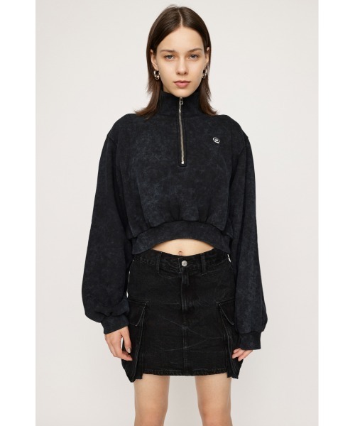 SLY(スライ)の「POINT LOGO CROP SW ポイント ロゴ クロップ スウェット ハーフジップ(スウェット・レディース・ネイビー/ホワイト/ブラック/バーガンディー・FREE)」の11枚目の写真