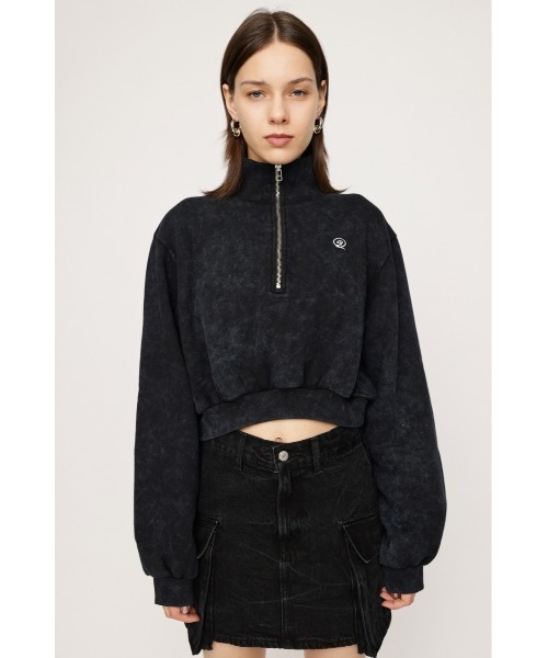 SLY(スライ)の「POINT LOGO CROP SW ポイント ロゴ クロップ スウェット ハーフジップ(スウェット・レディース・ネイビー/ホワイト/ブラック/バーガンディー・FREE)」の13枚目の写真