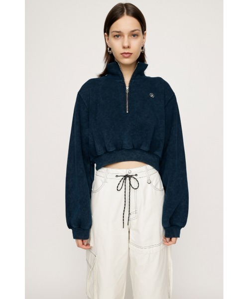 SLY(スライ)の「POINT LOGO CROP SW ポイント ロゴ クロップ スウェット ハーフジップ(スウェット・レディース・ネイビー/ホワイト/ブラック/バーガンディー・FREE)」の18枚目の写真