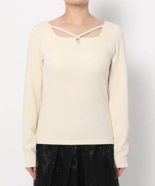 mysty woman(ミスティウーマン)の「起毛テレコストリングプルオーバー 988331(Tシャツ/カットソー・レディース・ブラック/アイボリー・FREE)」の6枚目の写真