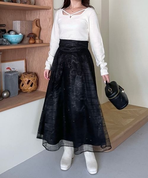 mysty woman(ミスティウーマン)の「起毛テレコストリングプルオーバー 988331(Tシャツ/カットソー・レディース・ブラック/アイボリー・FREE)」の15枚目の写真