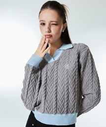 A'GEM/9 × .kom 『LUV IS TRUE/ラブ イズ トゥルー』LOGO COLLAR KNIT /ロゴ カラーニットソー