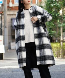 シャギーチェック ノーカラーコート