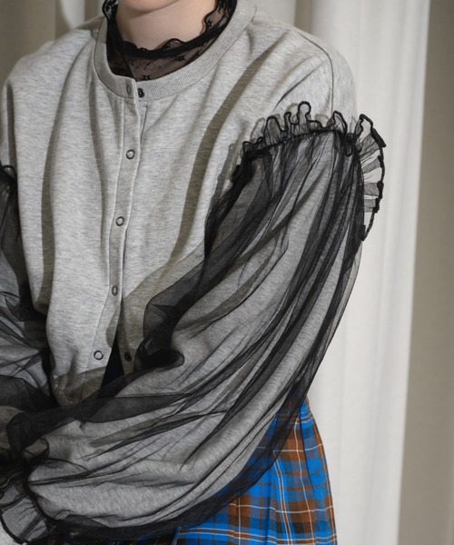 idem(イデム)の「tulle lace sheer tops/レーストップス(Tシャツ/カットソー・レディース・ブルー/ブラック・FREE)」の10枚目の写真