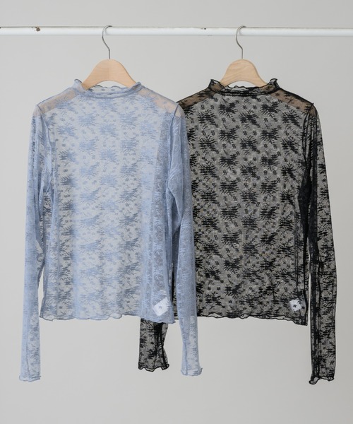 idem(イデム)の「tulle lace sheer tops/レーストップス(Tシャツ/カットソー・レディース・ブルー/ブラック・FREE)」の3枚目の写真