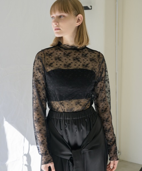 idem(イデム)の「tulle lace sheer tops/レーストップス(Tシャツ/カットソー・レディース・ブルー/ブラック・FREE)」の22枚目の写真