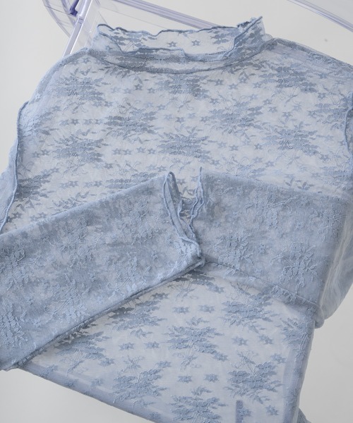 idem(イデム)の「tulle lace sheer tops/レーストップス(Tシャツ/カットソー・レディース・ブルー/ブラック・FREE)」の19枚目の写真