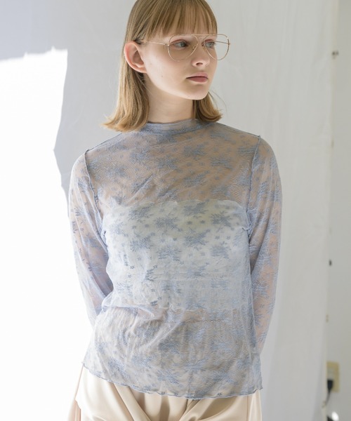 idem(イデム)の「tulle lace sheer tops/レーストップス(Tシャツ/カットソー・レディース・ブルー/ブラック・FREE)」の21枚目の写真