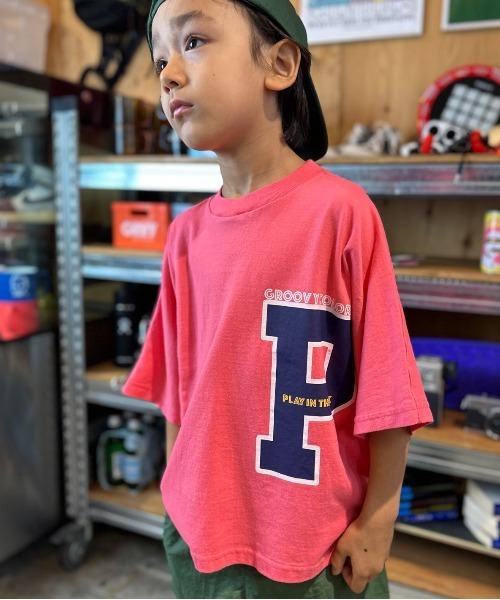 GROOVY COLORS（グルービーカラーズ）の「P WIDEシルエット Tシャツ（Tシャツ/カットソー・キッズ・ホワイト/ピンク・120/110/90/100）」の2枚目の写真
