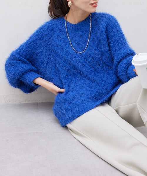 Chez toi(シェトワ)の「バイヤスバスケットモールプルオーバー(ニット/セーター・レディース・ブルー/イエロー/アイボリー・FREE)」の7枚目の写真