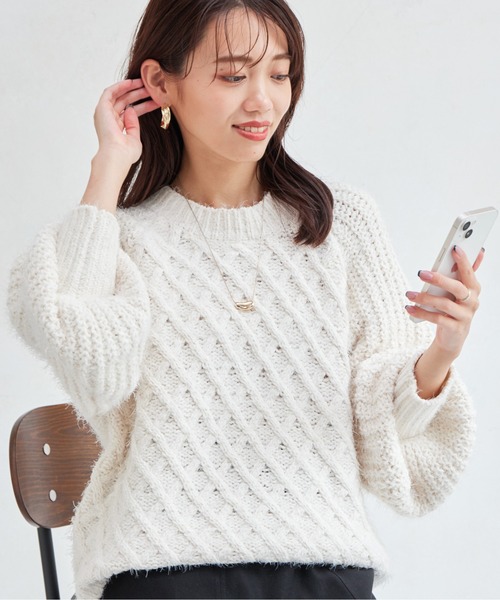 Chez toi(シェトワ)の「バイヤスバスケットモールプルオーバー(ニット/セーター・レディース・ブルー/イエロー/アイボリー・FREE)」の13枚目の写真
