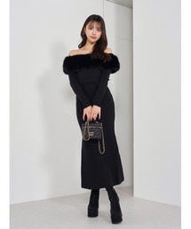 オフショルファーニットロングワンピース