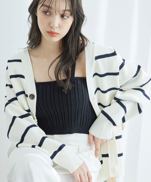 ROPE' PICNIC(ロペピクニック)の「ラメ畔ニットビスチェ(ベスト・レディース・ブラック/オフホワイト・38)」の5枚目の写真