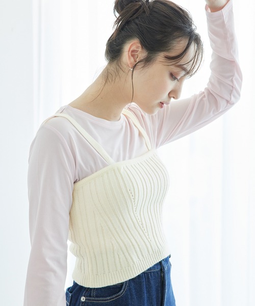 ROPE' PICNIC(ロペピクニック)の「ラメ畔ニットビスチェ(ベスト・レディース・ブラック/オフホワイト・38)」の10枚目の写真