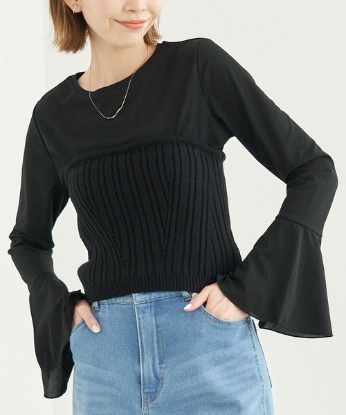 ROPE' PICNIC(ロペピクニック)の「ラメ畔ニットビスチェ(ベスト・レディース・ブラック/オフホワイト・38)」の14枚目の写真