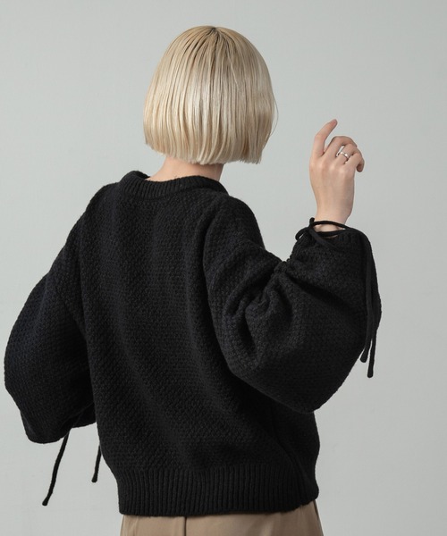 Amiur(エミレ)の「seed stitch ribbon knit / シードステッチリボンニット(ニット/セーター・レディース・ブラック/アイボリー/ベージュ・FREE)」の14枚目の写真