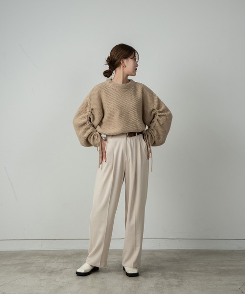 Amiur(エミレ)の「seed stitch ribbon knit / シードステッチリボンニット(ニット/セーター・レディース・ブラック/アイボリー/ベージュ・FREE)」の10枚目の写真