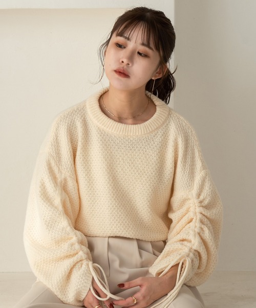 Amiur(エミレ)の「seed stitch ribbon knit / シードステッチリボンニット(ニット/セーター・レディース・ブラック/アイボリー/ベージュ・FREE)」の12枚目の写真