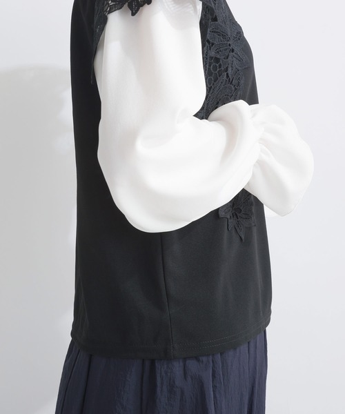 PICCIN(ピッチン)の「【WEB限定】レースドッキングカットジョーゼットプルオーバー(Tシャツ/カットソー・レディース・オフホワイト/ブラック・M/L/S)」の17枚目の写真