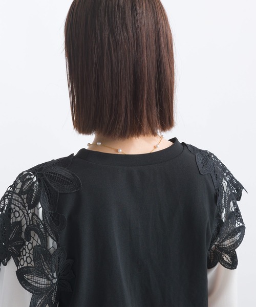 PICCIN(ピッチン)の「【WEB限定】レースドッキングカットジョーゼットプルオーバー(Tシャツ/カットソー・レディース・オフホワイト/ブラック・M/L/S)」の18枚目の写真