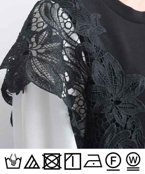 PICCIN(ピッチン)の「【WEB限定】レースドッキングカットジョーゼットプルオーバー(Tシャツ/カットソー・レディース・オフホワイト/ブラック・M/L/S)」の19枚目の写真