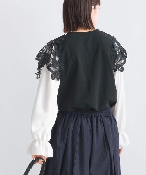 PICCIN(ピッチン)の「【WEB限定】レースドッキングカットジョーゼットプルオーバー(Tシャツ/カットソー・レディース・オフホワイト/ブラック・M/L/S)」の6枚目の写真