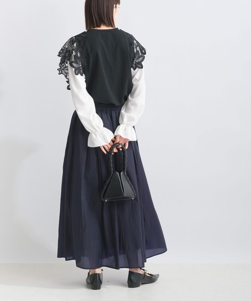 PICCIN(ピッチン)の「【WEB限定】レースドッキングカットジョーゼットプルオーバー(Tシャツ/カットソー・レディース・オフホワイト/ブラック・M/L/S)」の9枚目の写真