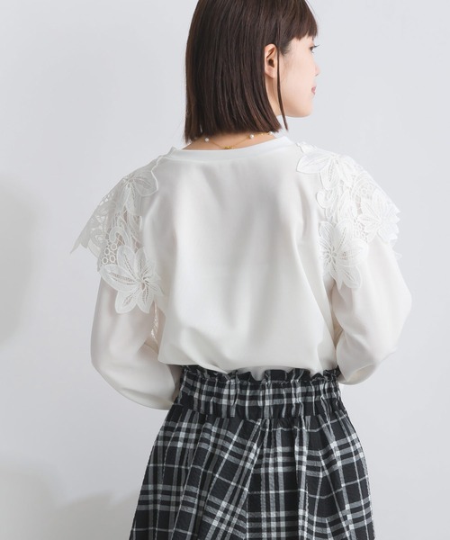 PICCIN(ピッチン)の「【WEB限定】レースドッキングカットジョーゼットプルオーバー(Tシャツ/カットソー・レディース・オフホワイト/ブラック・M/L/S)」の11枚目の写真