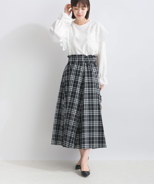 PICCIN(ピッチン)の「【WEB限定】レースドッキングカットジョーゼットプルオーバー(Tシャツ/カットソー・レディース・オフホワイト/ブラック・M/L/S)」の12枚目の写真