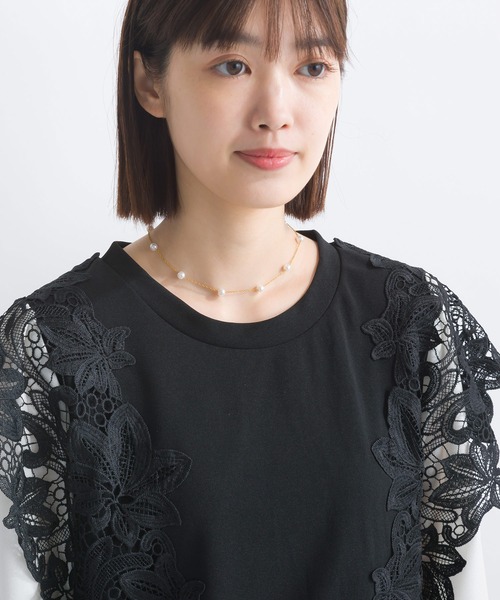 PICCIN(ピッチン)の「【WEB限定】レースドッキングカットジョーゼットプルオーバー(Tシャツ/カットソー・レディース・オフホワイト/ブラック・M/L/S)」の15枚目の写真