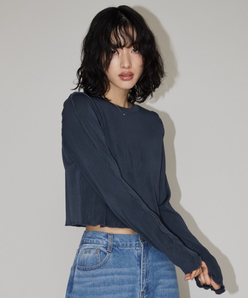 Aunt Marie's(アントマリーズ)の「ミニプリーツクロップドトップス(Tシャツ/カットソー・レディース・チャコールグレー/ホワイト/ブラック・FREE)」の10枚目の写真