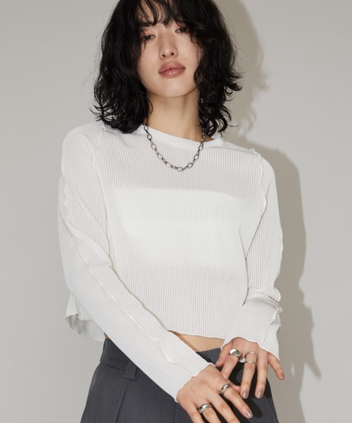 Aunt Marie's(アントマリーズ)の「ミニプリーツクロップドトップス(Tシャツ/カットソー・レディース・チャコールグレー/ホワイト/ブラック・FREE)」の19枚目の写真