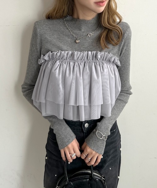 Futier land（フューティアランド）の「マルチWay2段フリルチュールティアードビスチェ（ベスト・レディース・グレー/アイボリー/ブラック・FREE）」の3枚目の写真