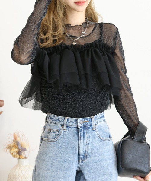 Futier land（フューティアランド）の「マルチWay2段フリルチュールティアードビスチェ（ベスト・レディース・グレー/アイボリー/ブラック・FREE）」の7枚目の写真