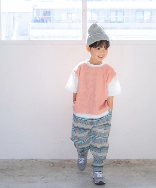 and D. petit main（アンドディープティマイン）の「チェックイージーパンツ（その他パンツ・キッズ・ベージュ/ブルー・130cm/120cm/110cm/100cm/90cm）」の4枚目の写真