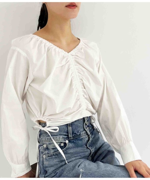 ANAP(アナップ)の「シャーリングブラウス(シャツ/ブラウス・レディース・ホワイト/グレー・FREE)」の12枚目の写真