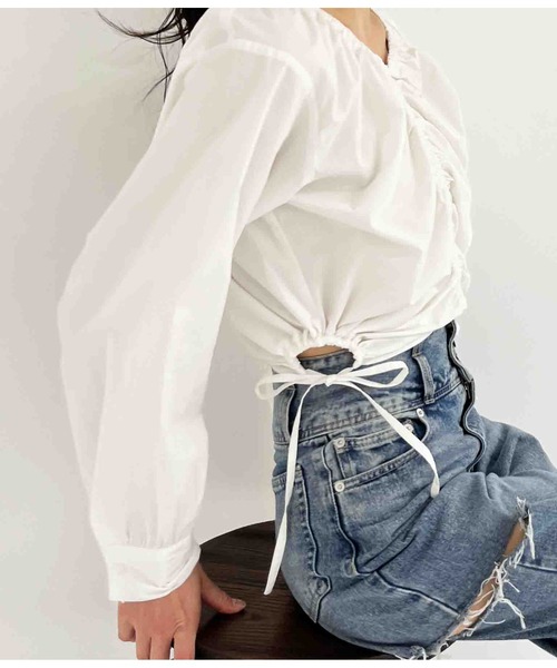 ANAP(アナップ)の「シャーリングブラウス(シャツ/ブラウス・レディース・ホワイト/グレー・FREE)」の14枚目の写真