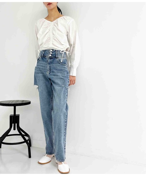 ANAP(アナップ)の「シャーリングブラウス(シャツ/ブラウス・レディース・ホワイト/グレー・FREE)」の16枚目の写真