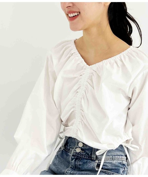 ANAP(アナップ)の「シャーリングブラウス(シャツ/ブラウス・レディース・ホワイト/グレー・FREE)」の11枚目の写真