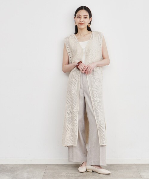 THE SHOP TK (ザ ショップ ティーケー )の「◆【前後2WAY】レースロングジレ/洗える(ベスト・レディース・アイボリー/ブラック・99)」の2枚目の写真