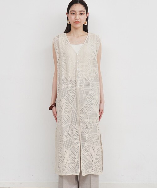 THE SHOP TK (ザ ショップ ティーケー )の「◆【前後2WAY】レースロングジレ/洗える(ベスト・レディース・アイボリー/ブラック・99)」の4枚目の写真