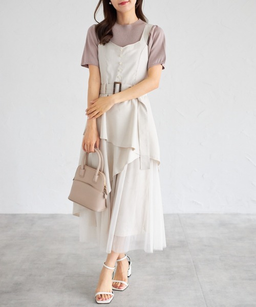 tocco closet(トッコ クローゼット)の「【ZOZO限定】ラップアシメトリーチュール切替ジャンパースカート(ワンピース・レディース・ネイビー/キナリ/ブラック・M)」の4枚目の写真