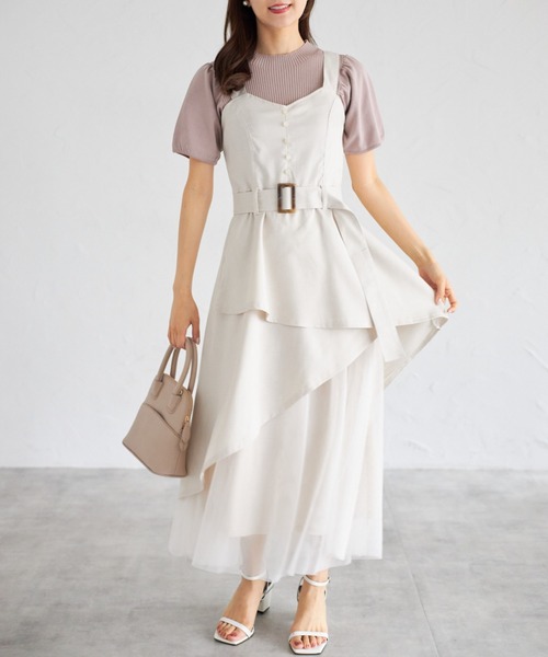 tocco closet(トッコ クローゼット)の「【ZOZO限定】ラップアシメトリーチュール切替ジャンパースカート(ワンピース・レディース・ネイビー/キナリ/ブラック・M)」の5枚目の写真